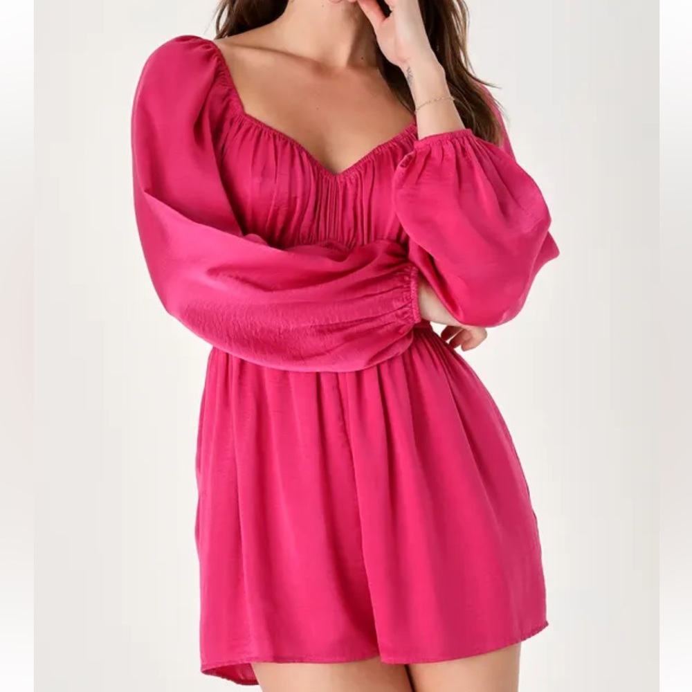 Dreams Do Come True Fuchsia Long Sleeve Satin Romper Size XL